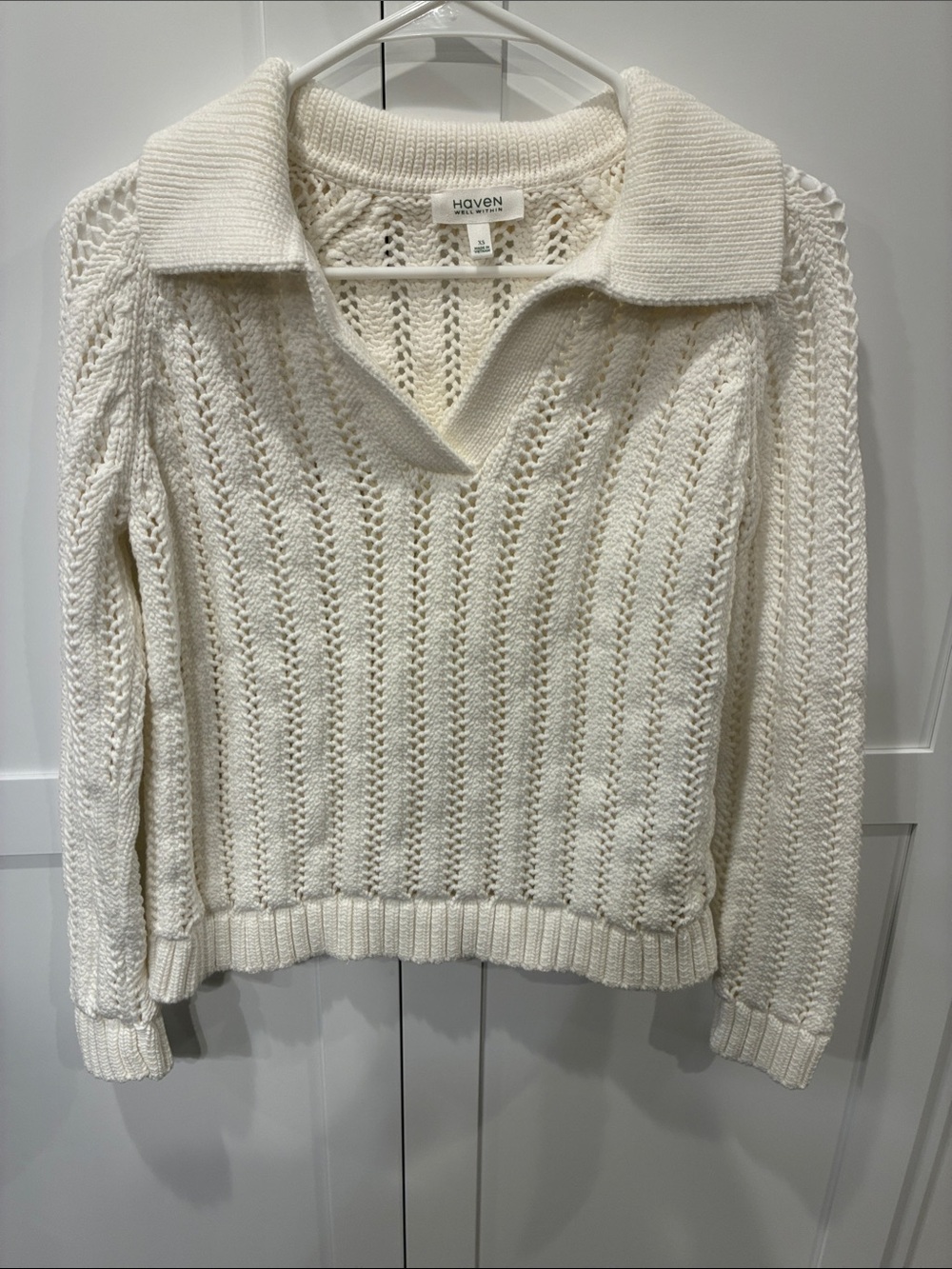 Have Ivory Open-Knit V-Collar Sweater